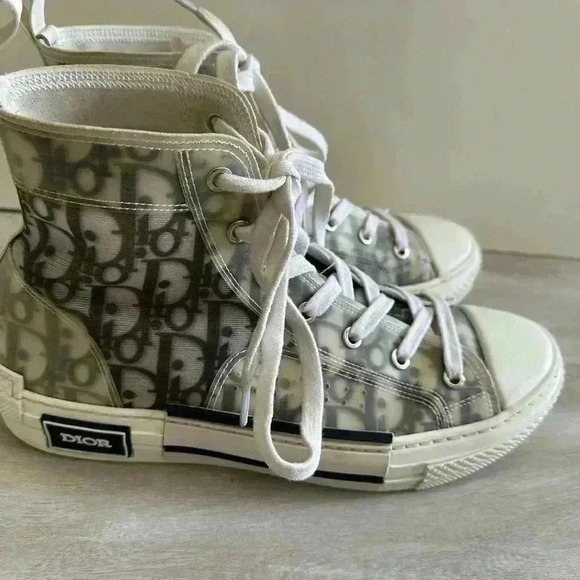 Christian Dior High Top Sneakers Oblique Canvas 40 White/gray - Picture 3 of 16